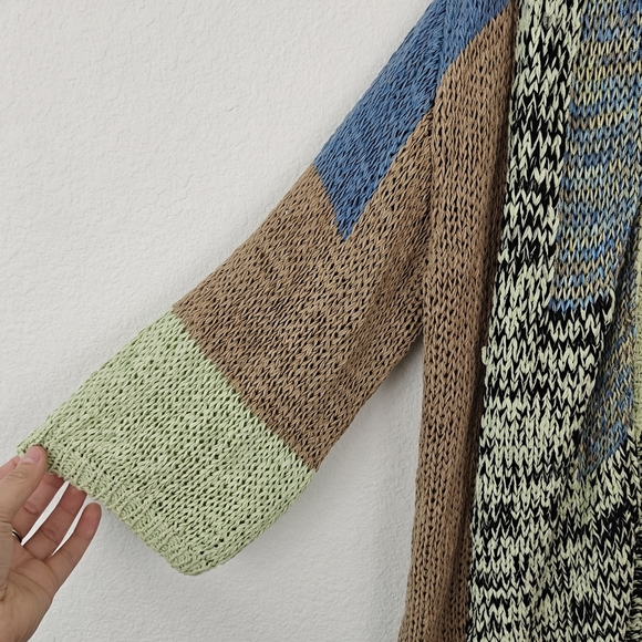 Italy ETRO MILANO Cotton Color Block Cardigan Long Open Knit Sweater Medium 42 - Picture 4 of 16